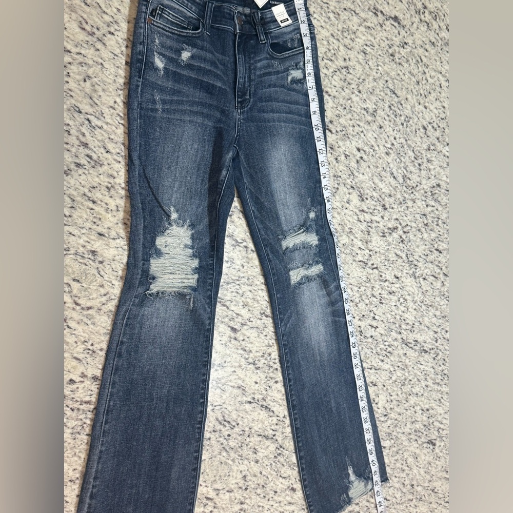 Judy Blue Distressed Flare Jeans - Blue - Picture 12 of 15